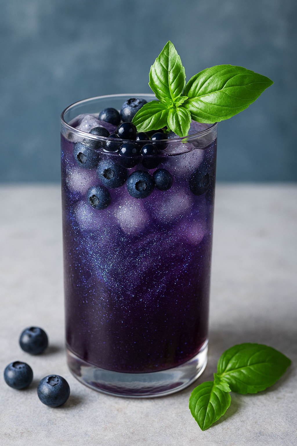 Pistachio Basil Pesto Fettuccini & Blueberry Mocktail